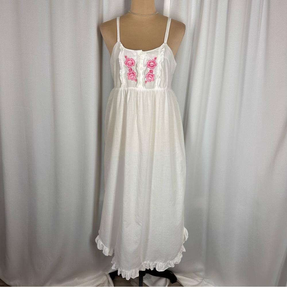 Vtg Laura Ashley Nightgown Sz S White Dress Ruffle Cottagecore Trad Wife READ